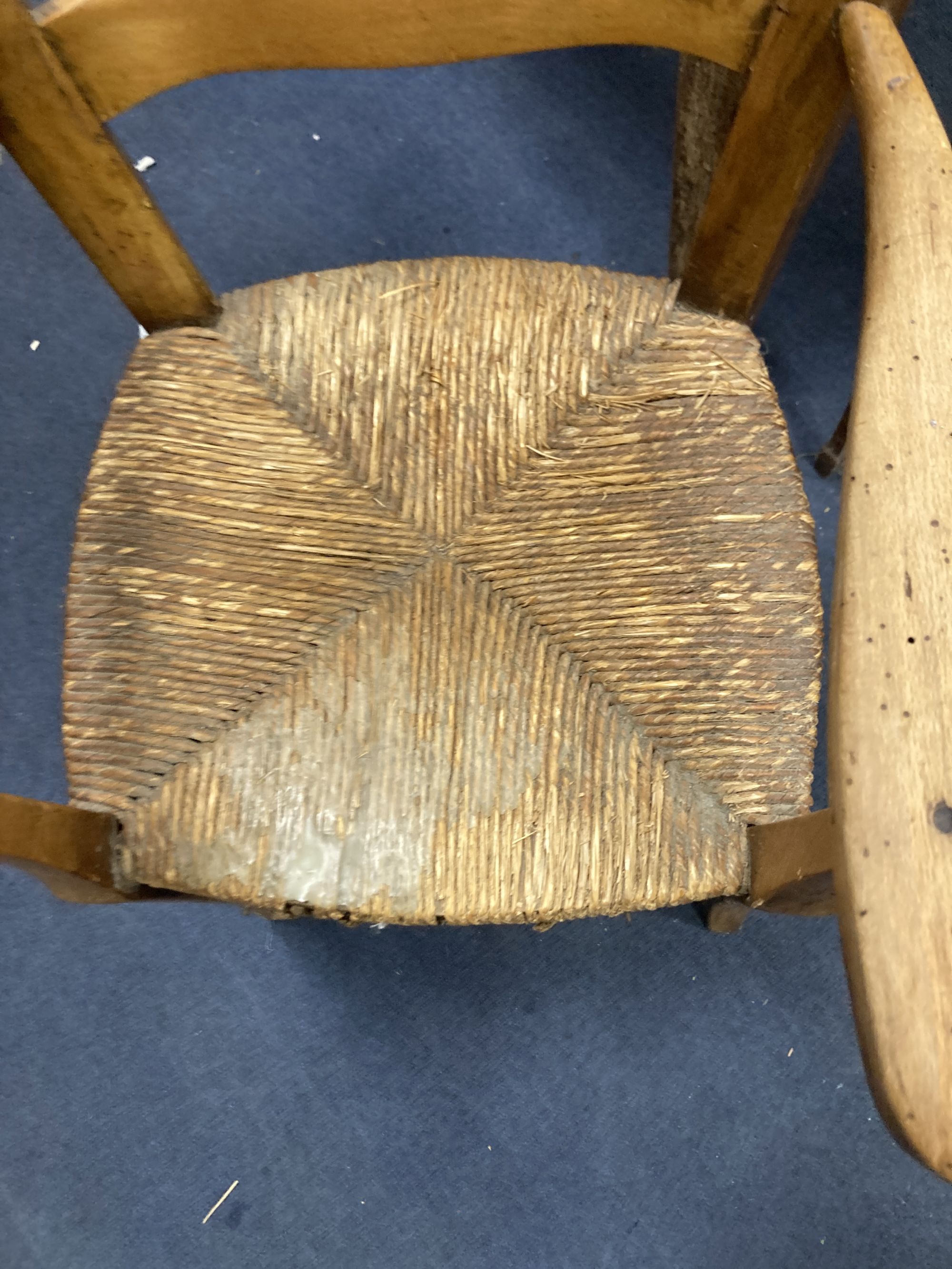 A fruitwood childs chair and a bobbin holder